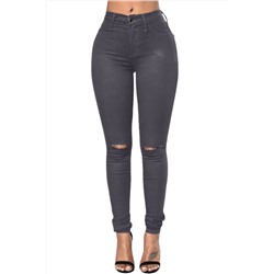Темно-серые джинсы-скинни с разрезами на коленях