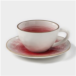 Чайная пара фарфоровая Доляна «Космос», 2 предмета: чашка 250 мл, блюдце d=16 см, цвет красный