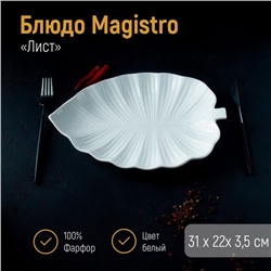Блюдо фарфоровое Magistro «Лист», 30×21 см, цвет белый
