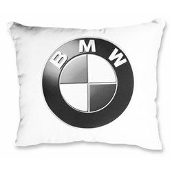 Автомобильная подушка 30х35 см "BMW" черно-белая