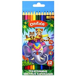Набор цветных карандашей Creativiki, 12 цветов, трехгранные, дерево