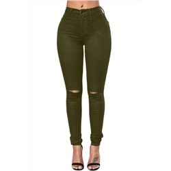 Темно-зеленые джинсы-скинни с разрезами на коленях