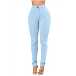 Светло-голубые джинсы-скинни с высокой талией и накладными карманами сзади