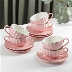 Сервиз фарфоровый чайный Доляна «Вивьен», 12 предметов: 6 чашек 200 мл, 6 блюдец d=15 см, цвет розовый