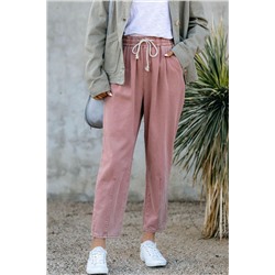Розовые прямые джинсовые брюки-капри на шнуровке