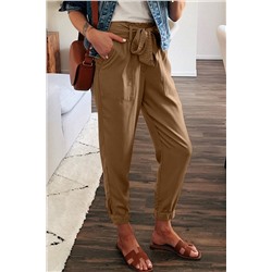Коричневые однотонные брюки в стиле Frock с поясом