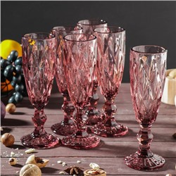 Набор бокалов стеклянных для шампанского Magistro «Круиз», 160 мл, 7×20 см, 6 шт, цвет розовый