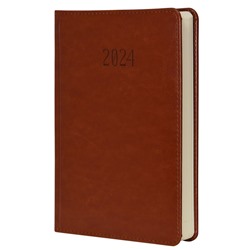 Ежедневник А5 датированный 2024г INFORMAT ИДЕЯ 176 листов коричневый, твердая обложка с тиснением, с закладкой-ляссе