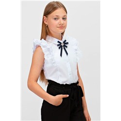 Блузка для девочки с брошью короткий рукав SP0522-1 белый
