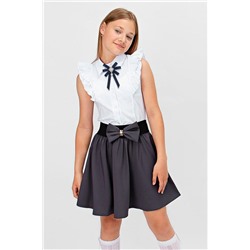 Блузка для девочки с брошью короткий рукав SP0322-1 белый