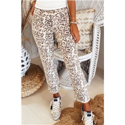 Бежевые брюки-капри с леопардовым принтом и необработанными краями