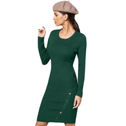 Зеленое платье-свитер с асимметричной линией пуговиц