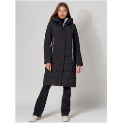 Пальто утепленное с капюшоном зимние женское  черного цвета 442189Ch