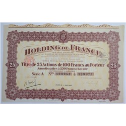 Акция Holding de France, 100 франков, Франция