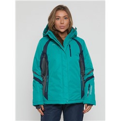 Горнолыжная куртка женская big size зеленого цвета 552012Z