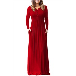 Красное приталенное платье на пуговицах и с карманами в боковых швах
