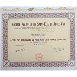 Акция Новое общество в Saint-Elie и Adieu-Vat, 1200 франков, Франция