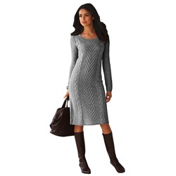 Серое вязаное платье-свитер с круглым вырезом