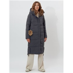 Пальто утепленное женское зимние темно-серого цвета 112132TC