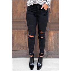 Черные рваные джинсы с высокой талией и разрезами
