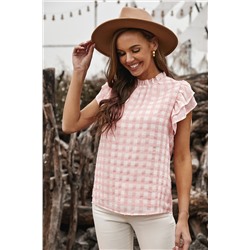 Pink Plaid Ruffled Short Sleeves Tee