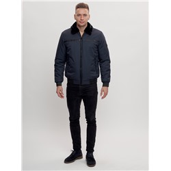 Куртка классическая с мехом мужская темно-синего цвета 2917TS