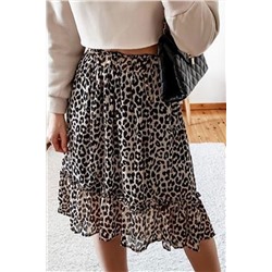 Многоярусная юбка-миди с леопардовым принтом и высокой талией