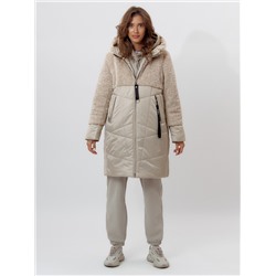 Пальто утепленное женское зимние бежевого цвета 11209B