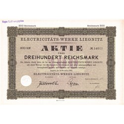 Акция Electricitats завод Лейниц, 300 рейхсмарок 1927 год, Германия