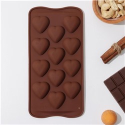 Форма для шоколада Доляна «Сердечки», 21×10,5×1,5 см, 12 ячеек, цвет коричневый