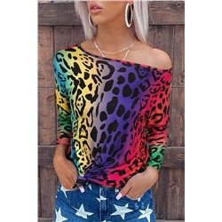 Разноцветная блуза градиентной раскраски с леопардовым принтом