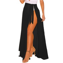 Черная пляжная макси юбка с высоким разрезом и завязками-бантом