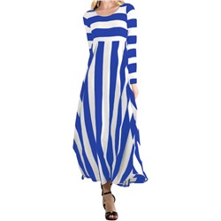 Макси платье с завышенной талией и узором из широких синих и белых полос