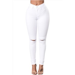 Белые джинсы-скинни с разрезами на коленях