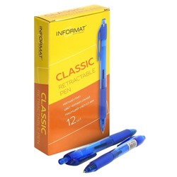 Ручка шариковая автоматическая INFORMAT CLASSIC, 0,7 мм, синяя, резиновый грип, корпус синий тонированный