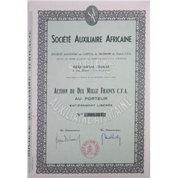 Акция Африканское вспомогательное общество, 10000 франков, Франция