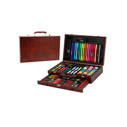Набор для рисования из 123 предметов в деревянном чемодане, коричневый