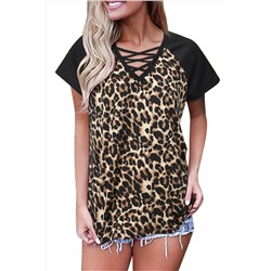 Леопардовая футболка с перекрестным V-образным вырезом