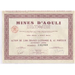 Акция Mines D'Aouli, 2500 франков, Франция