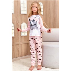 Детская пижама с брюками Juno AW21GJ549 O Sleepwear Girls розовый кошка с б