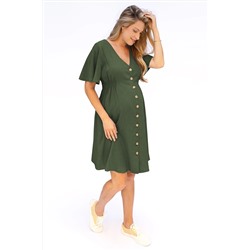 Зеленое платье для беременных с V-образным вырезом на пуговицах с расклешенными рукавами