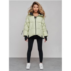Зимняя женская куртка модная с капюшоном салатового цвета 52306Sl