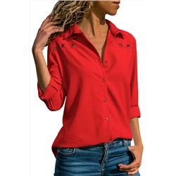 Красная удлиненная сзади блузка на пуговицах
