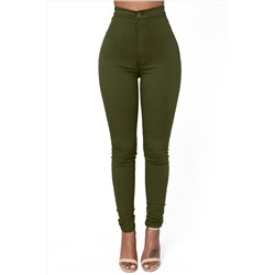 Темно-зеленые джинсы-скинни с высокой талией и накладными карманами сзади