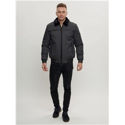 Куртка классическая с мехом мужская темно-серого цвета 2917TC