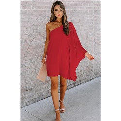 Красное асимметричное мини-платье на одно плечо