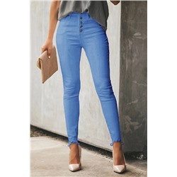 Голубые укороченные облегающие джинсы с высокой талией и необработанными краями