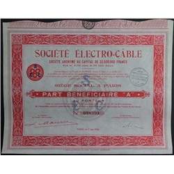 Акция Производство кабельно-проводниковой продукции, 500 франков 1936 года, Франция