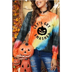 Разноцветный топ на Хэллоуин с принтом тыква и надписью: LET'S GET SMASHED