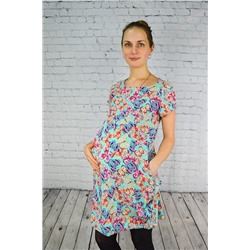 Платье для беременных Бабочки - бирюзовое, размер 48